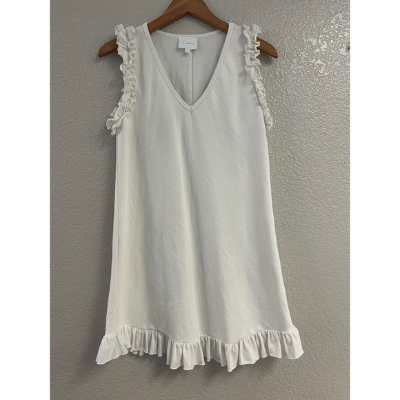 sundays Dresses & Skirts - Sundays White Ruffle Sleeve V-Neck Mini Dress Cotton Blend Small